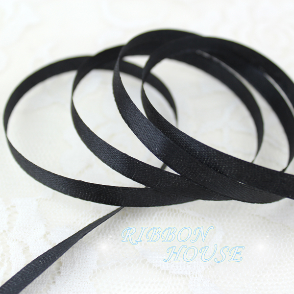 Ribbon Wired Satin - (25 Yards/Roll) 1/4' (6mm) Black Single