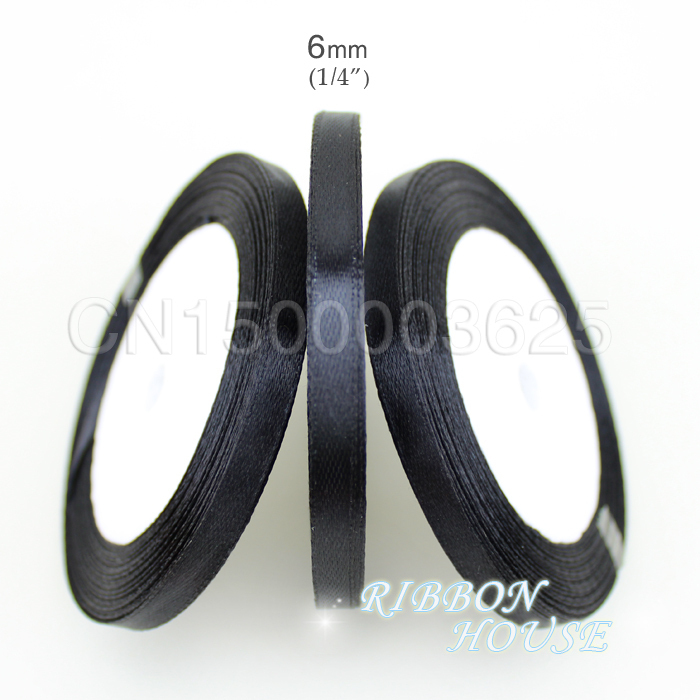 (25 Yards/Roll) 1/4' (6mm) Bla - Ribbon Wired Satin recension och pris